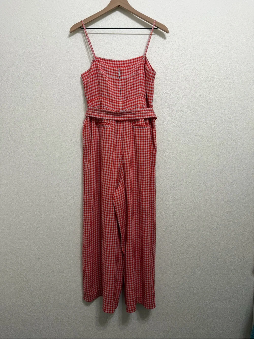 J. Crew Linen Gingham Print Tie Waist Wide Leg Spaghetti Strap Jumpsuit 8